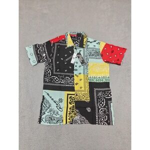 Reason Shirt Mens Large Multi Bandana Patchwork Paisley‎ Rayon Button Up A1-476